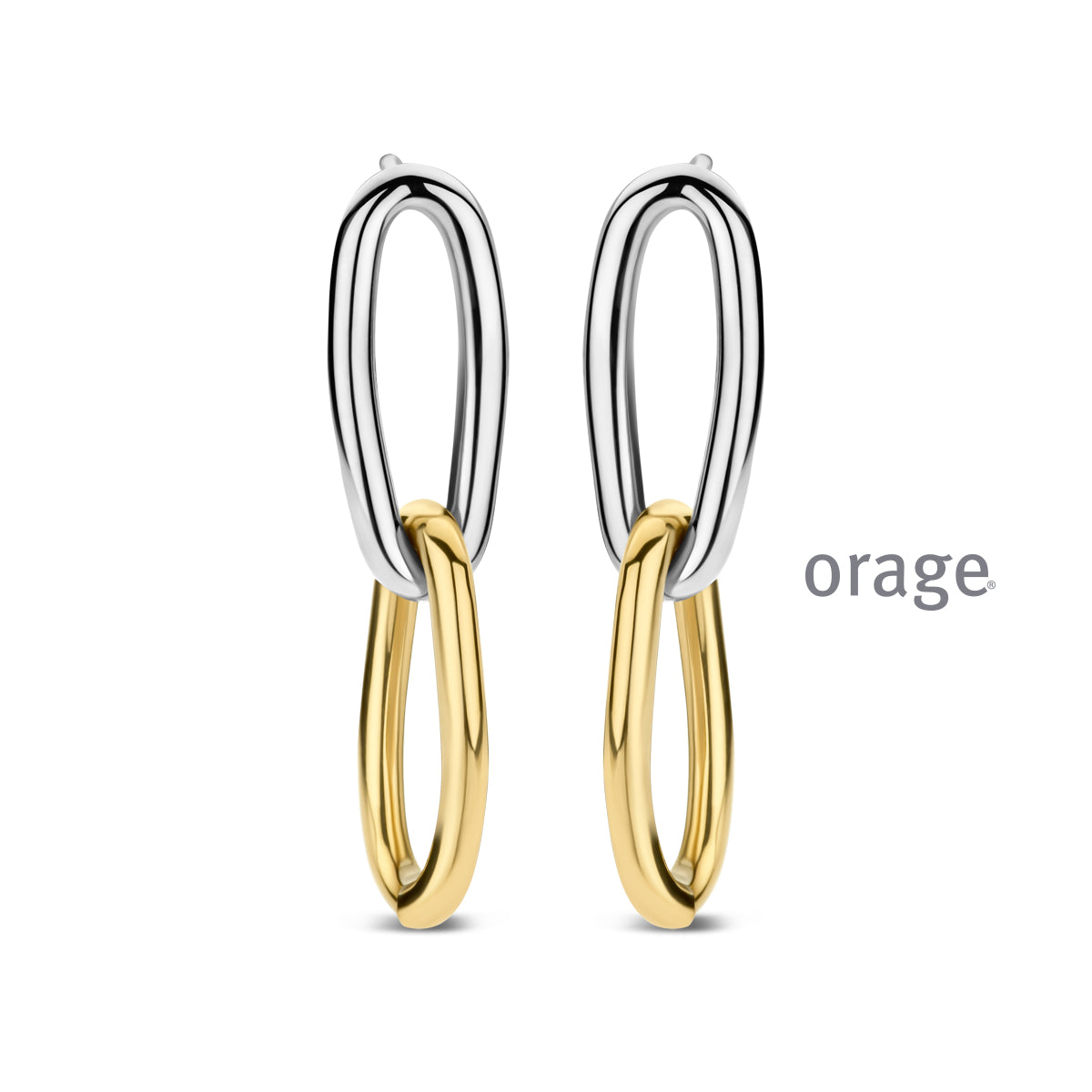 Orage Boucles d'oreilles pendantes acier bicolore BC117