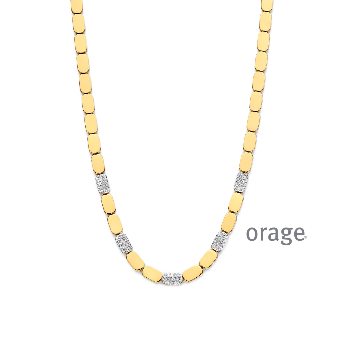 Orage Collier acier doré zircons BC130