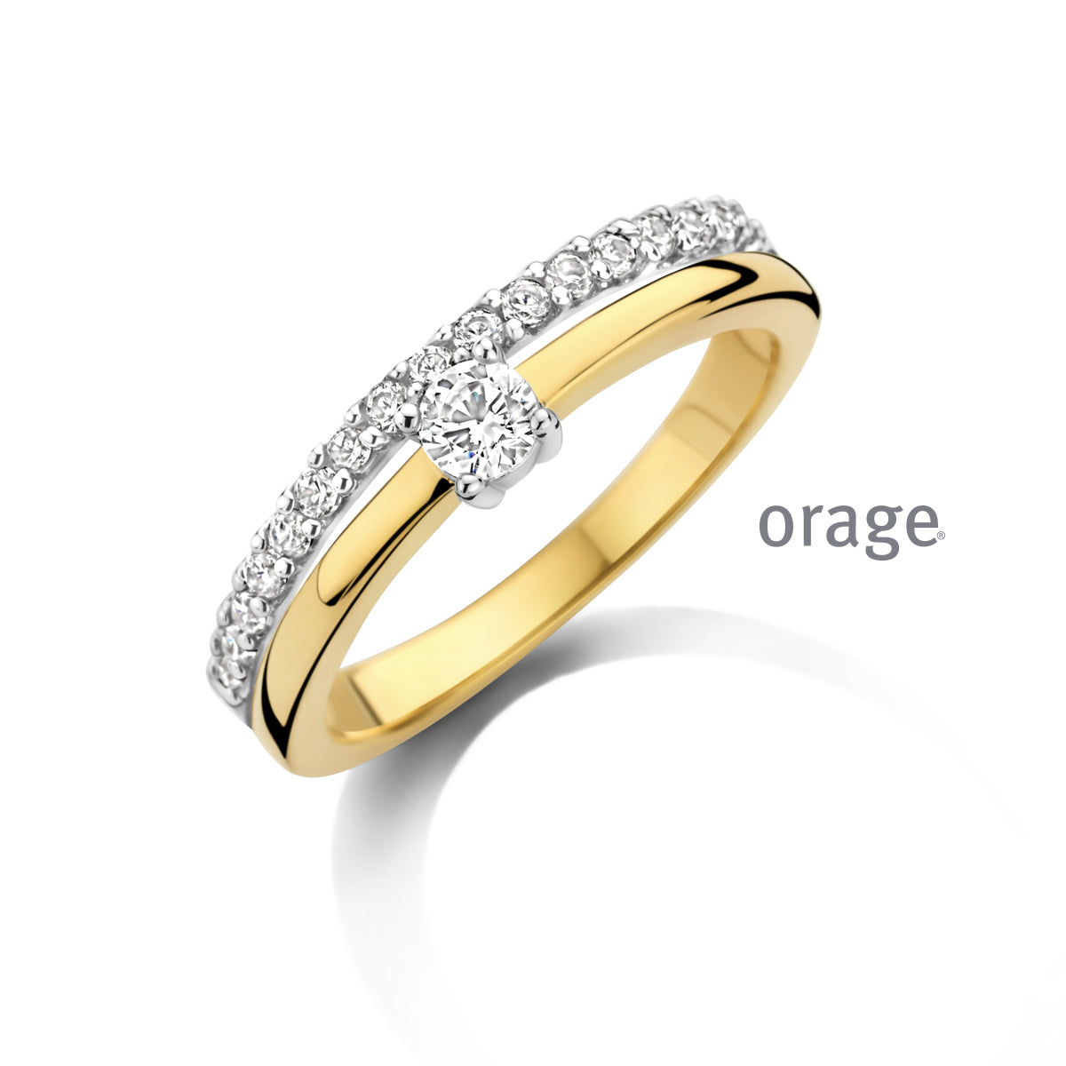 Orage Bague solitaire double anneau plaqué or zircons BC146