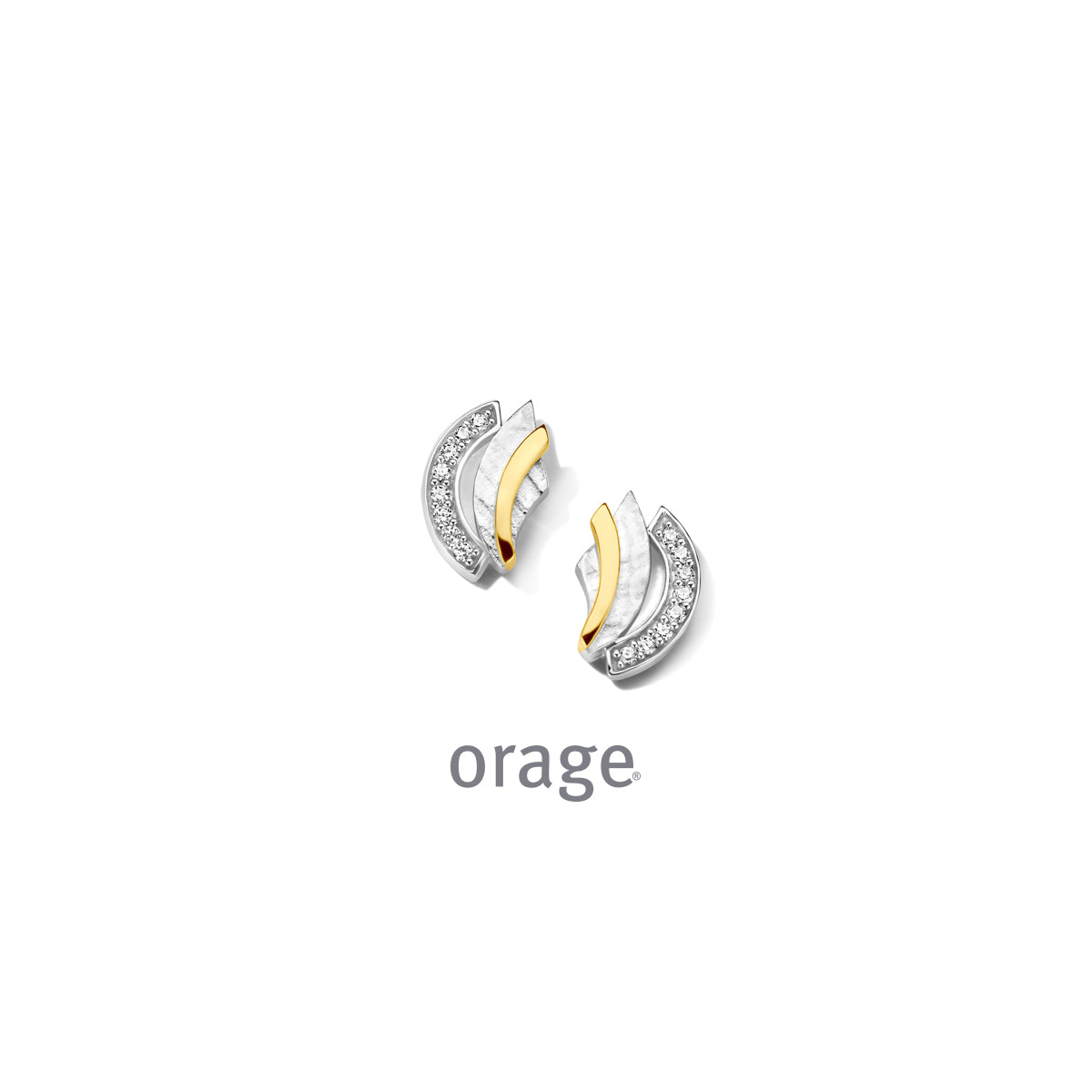 Orage Boucles d'oreilles argent rhodié bicolore zircons BC157