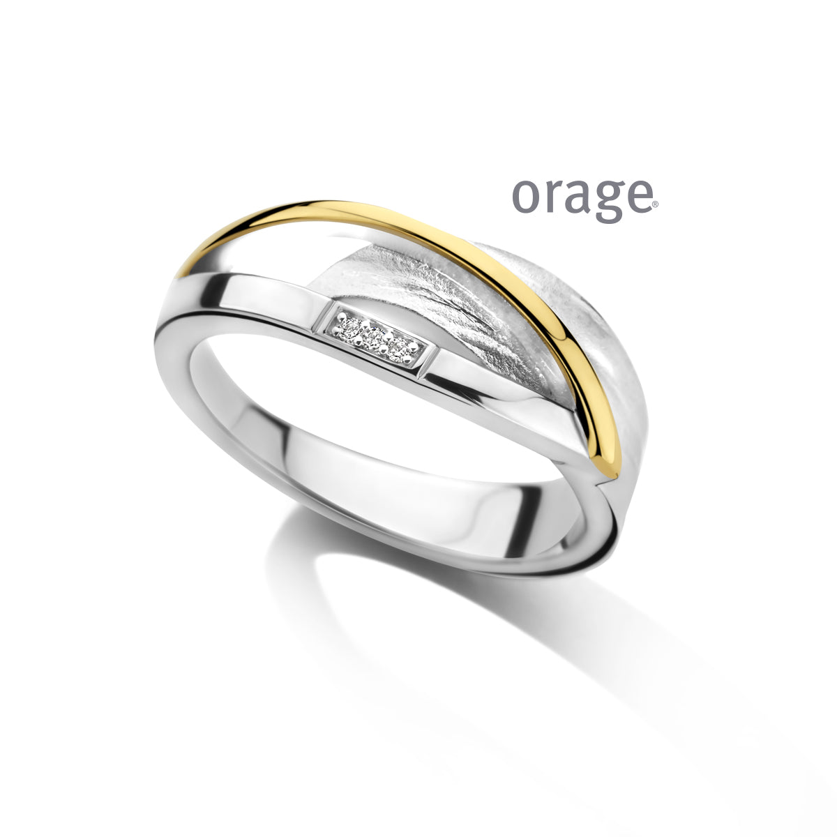 Orage Bague argent rhodié bicolore zircons BC159