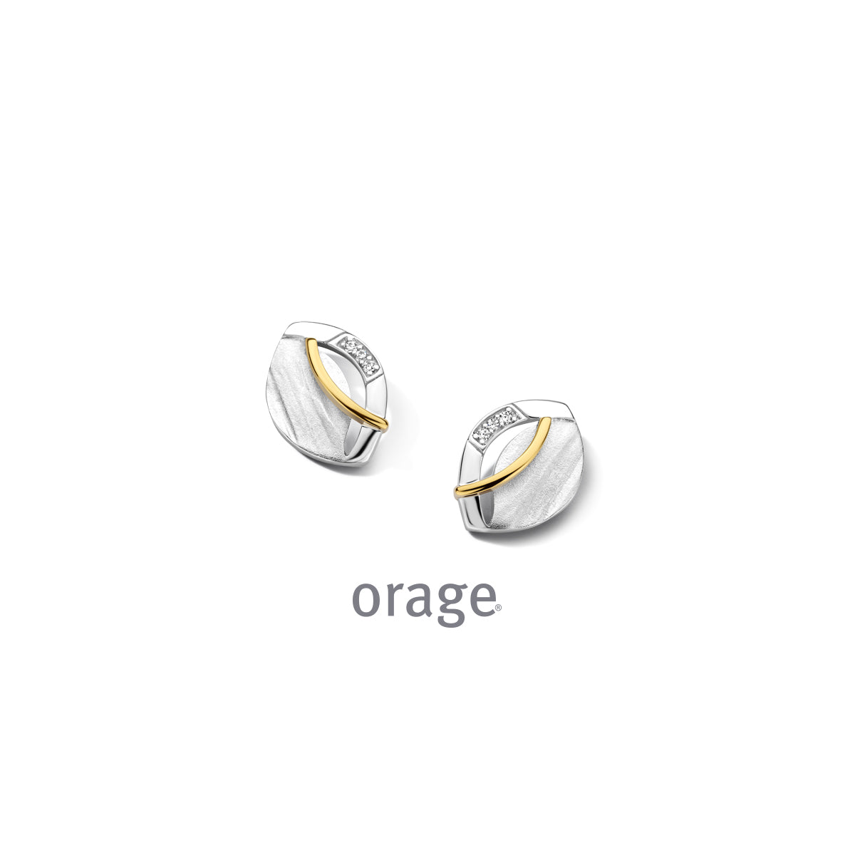 Orage Boucles d'oreilles feuille argent rhodié bicolore zircons BC160