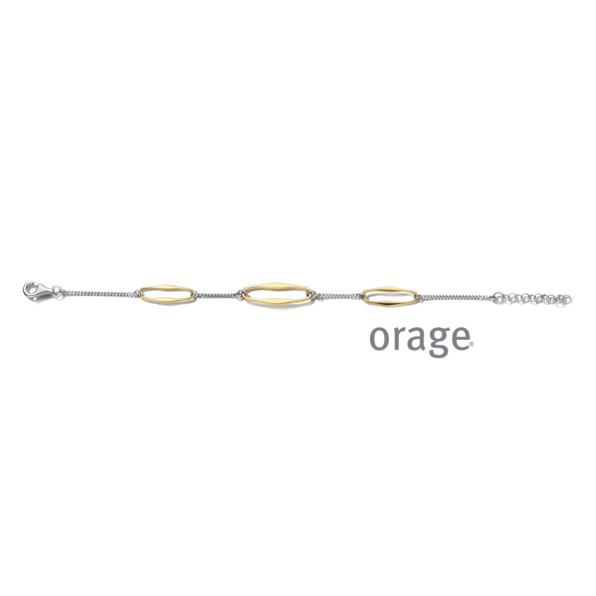 Orage Bracelet maillons ovales argent rhodié bicolore BC162