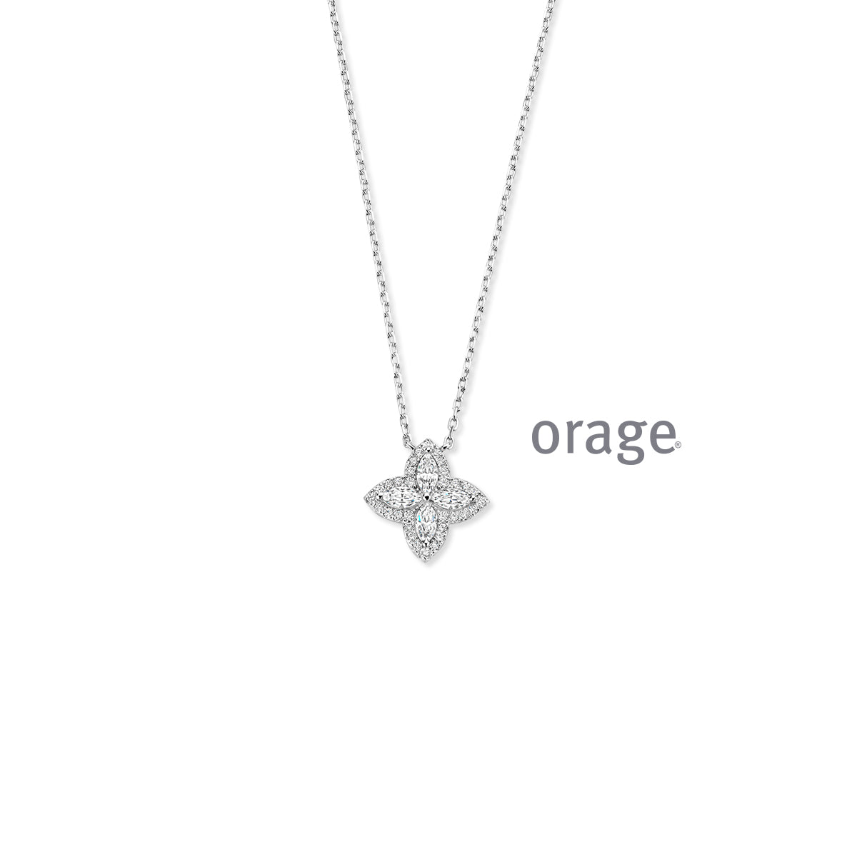 Orage Collier fleur argent rhodié zircons BC164