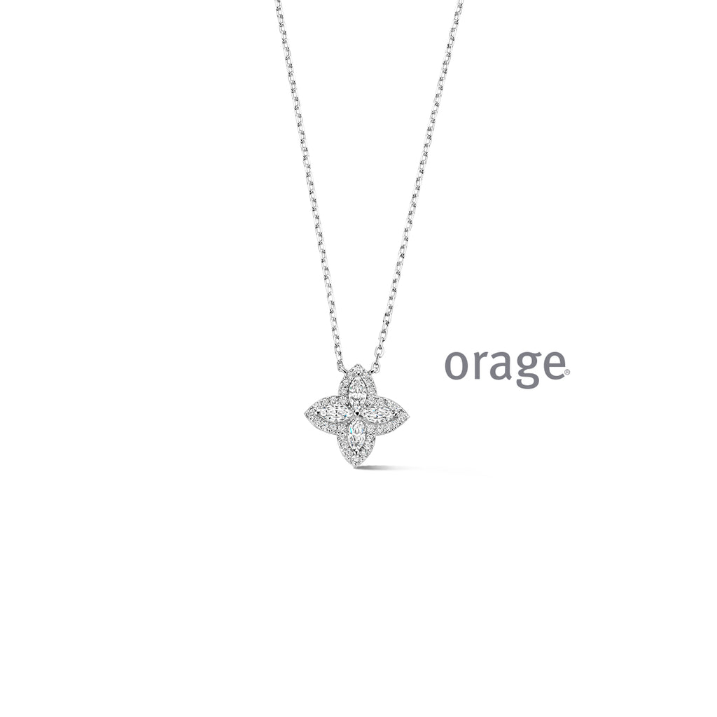 Orage Collier fleur argent rhodié zircons BC164