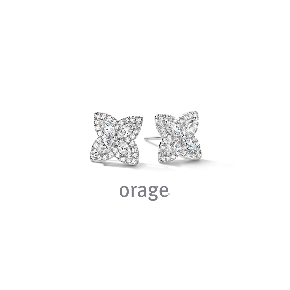 Orage Boucles d'oreilles fleur argent rhodié zircons BC165