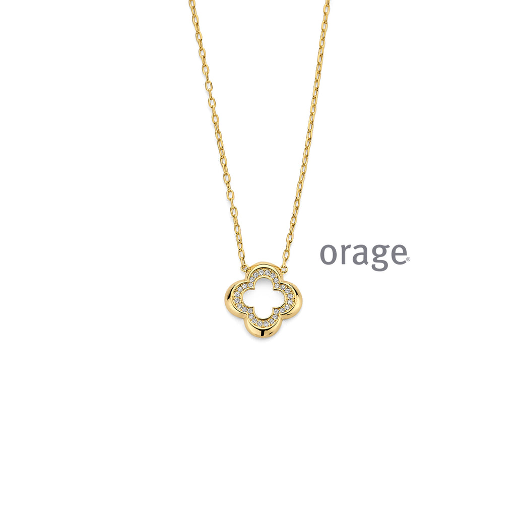 Orage Collier trèfle plaqué or zircons BC166