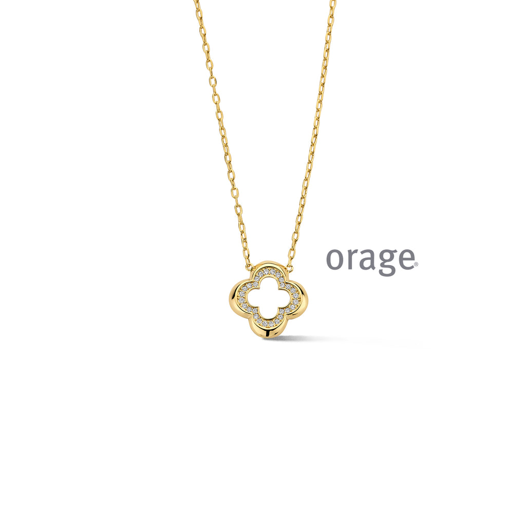 Orage Collier trèfle plaqué or zircons BC166