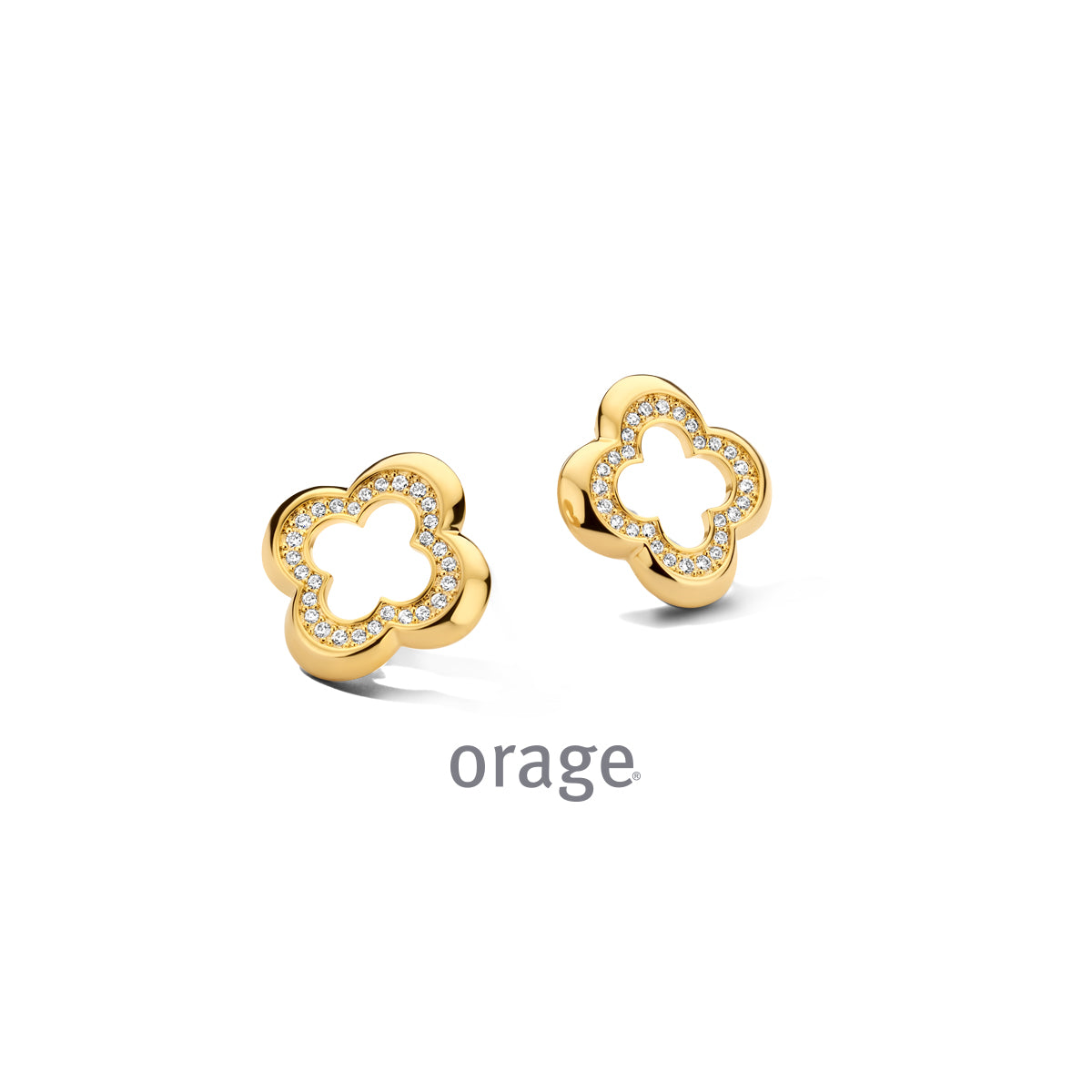Orage Boucles d'oreilles trèfle plaqué or zircons BC167