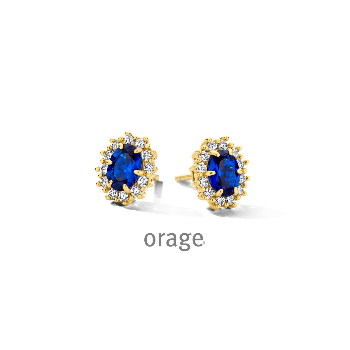 Orage Boucles d'oreilles entourage plaqué or zircons bleus BC173
