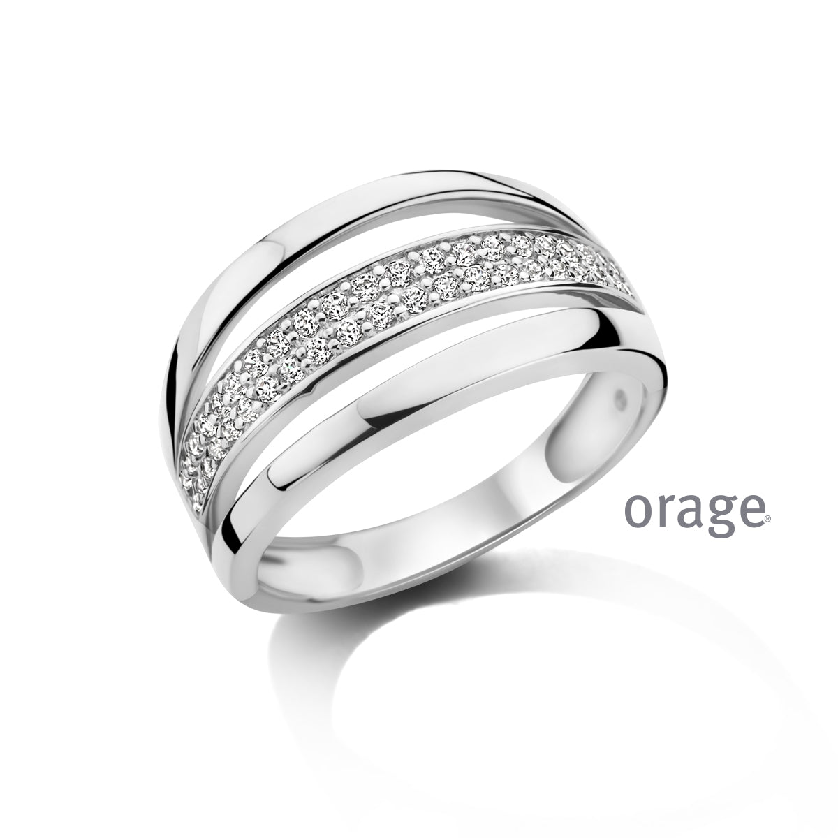 Orage Bague pavée argent rhodié zircons BC177