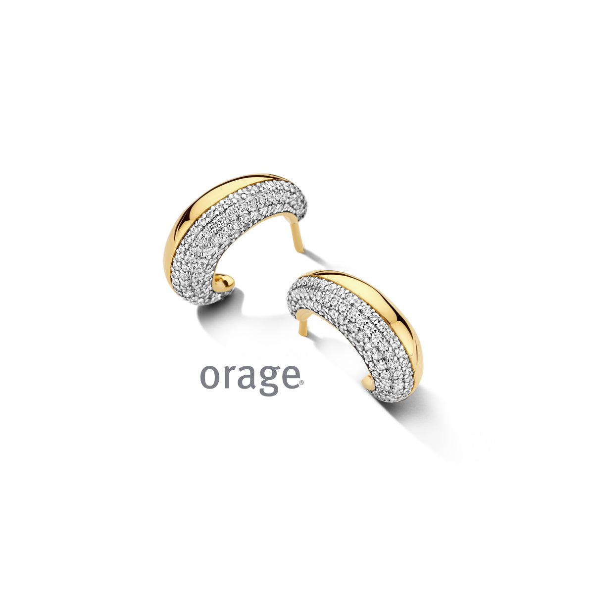 Orage Créoles demi-pavées plaqué or zircons BC179