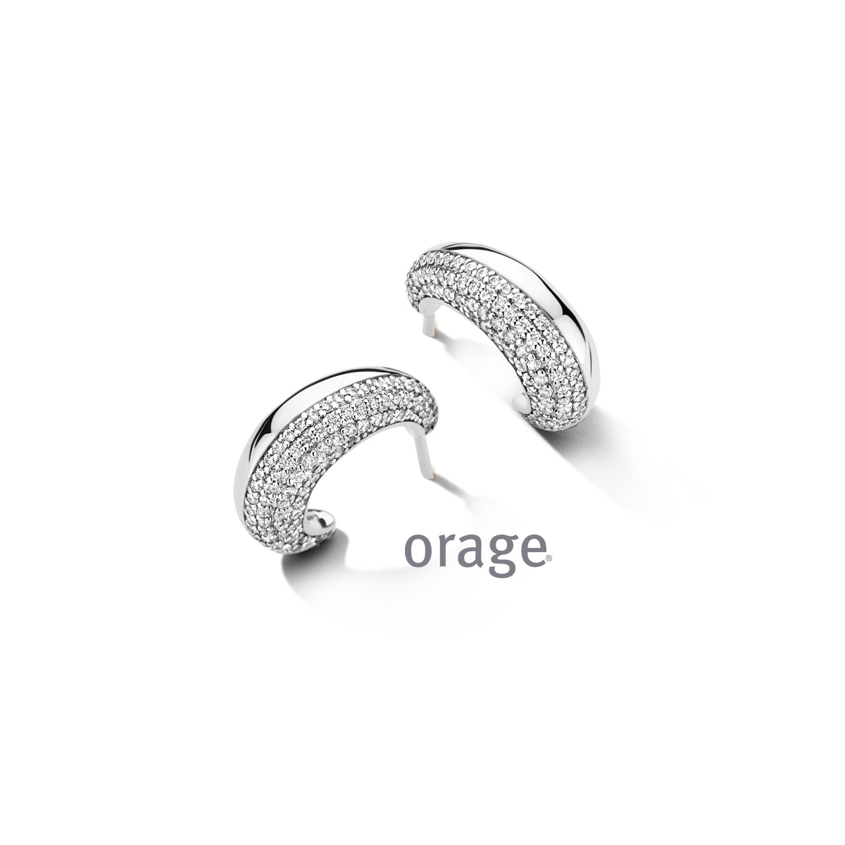 Orage Créoles demi-pavées argent rhodié zircons BC180