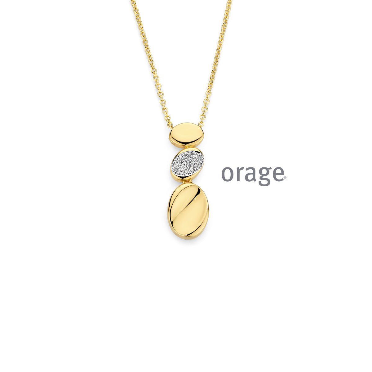 Orage Collier pendentif pavé trois ovales plaqué or zircons BC185