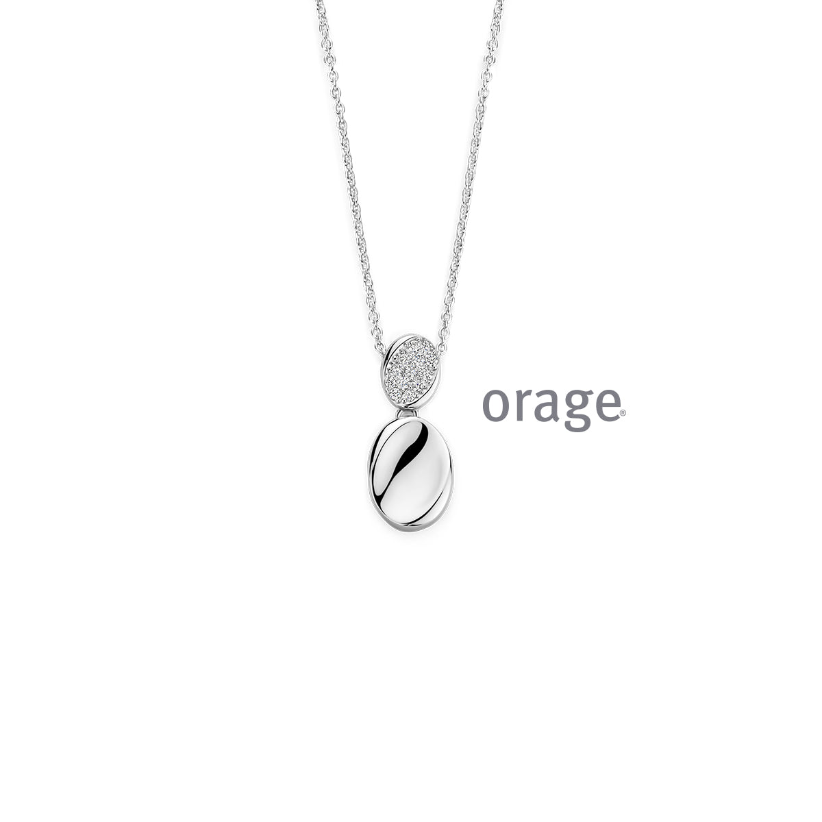 Orage Collier pavé deux ovales argent rhodié zircons BC188