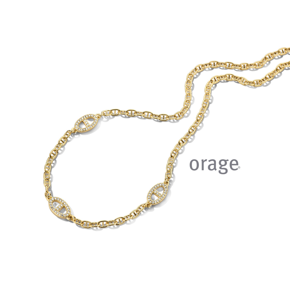 Orage Collier trois ovales plaqué or zircons BC192