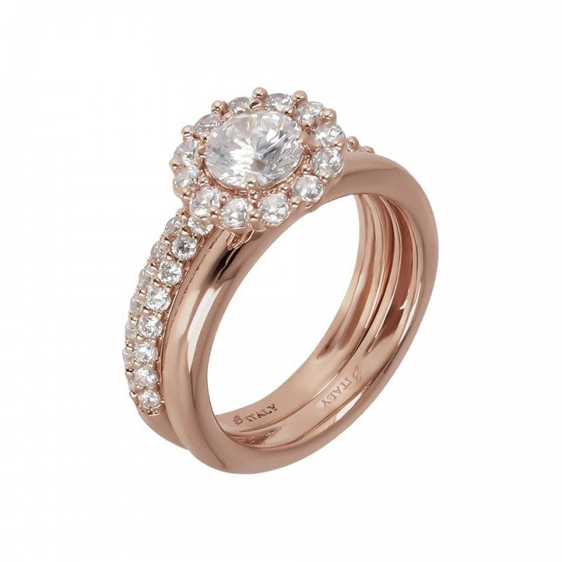 Bronzallure Set Of 2 Shiny Textured Cz Ring WSBZ00509.W-14
