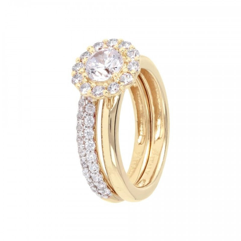 Bronzallure Set Of 2 Shiny Textured Cz Ring WSBZ00509Y.Y-18