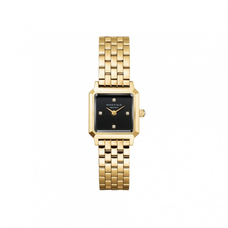 Rosefield Boxelle Black 4 Crystal Dial Gol BBGSG-B08