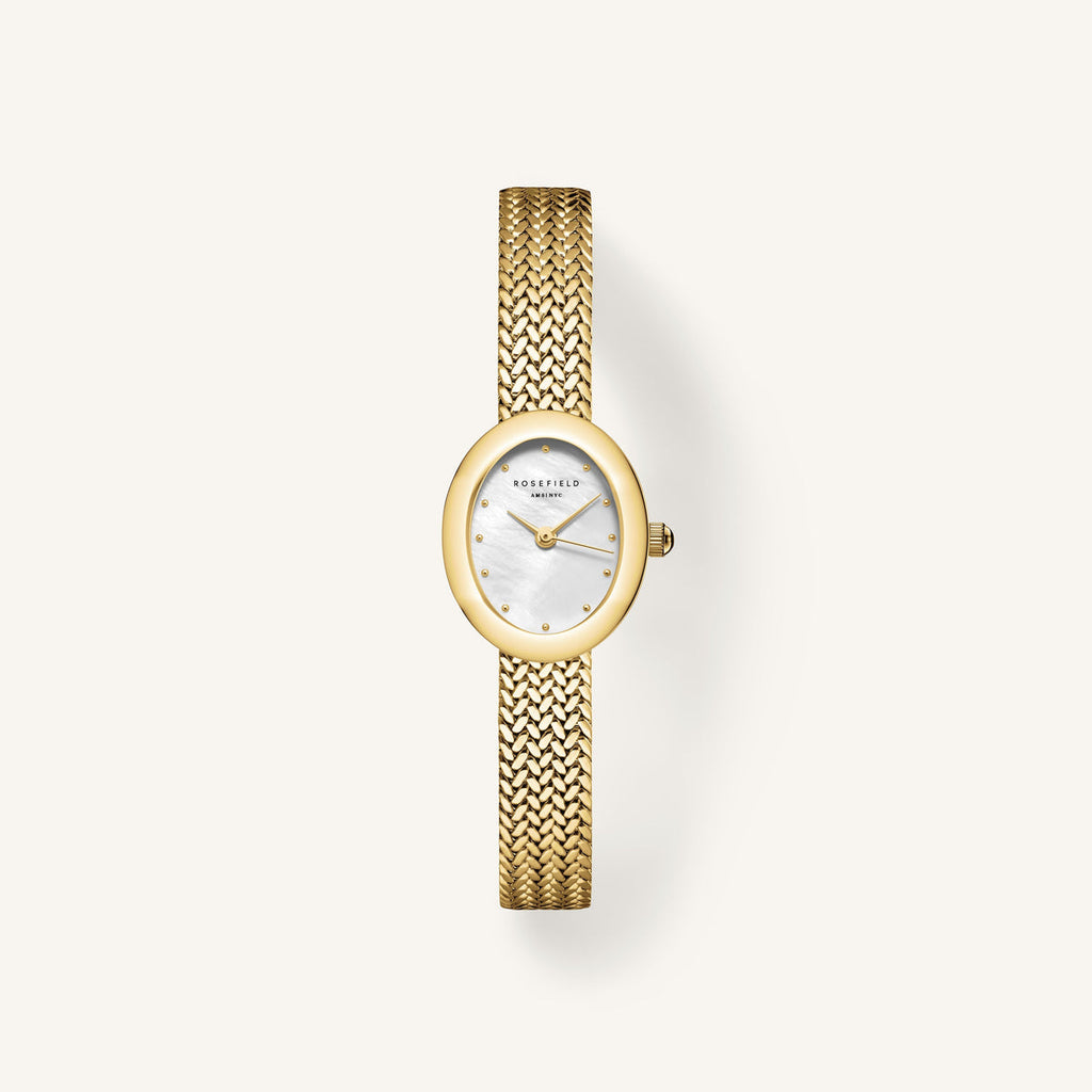 Rosefield Mini Oval White Dial Gold Woven MWGMG-M02