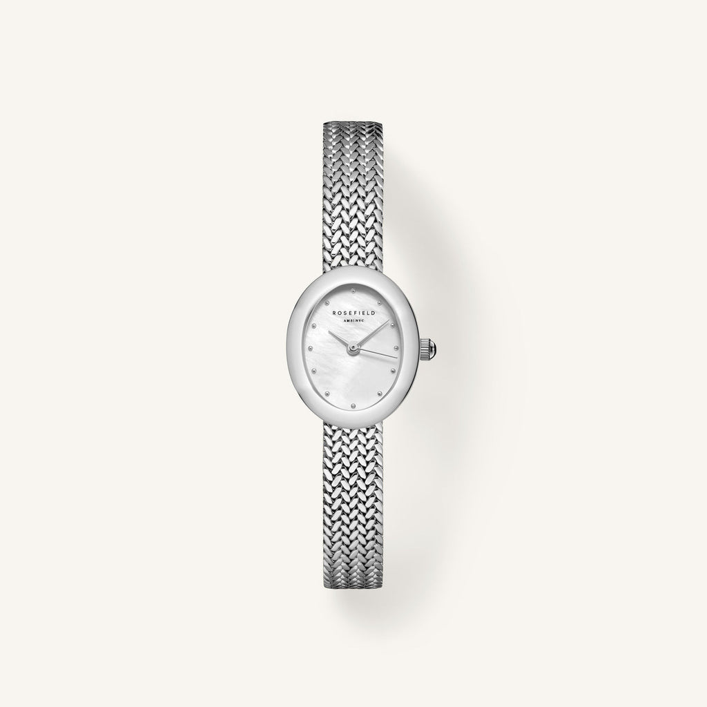 Rosefield Mini Oval White Dial Silver Wove MWSMS-M05