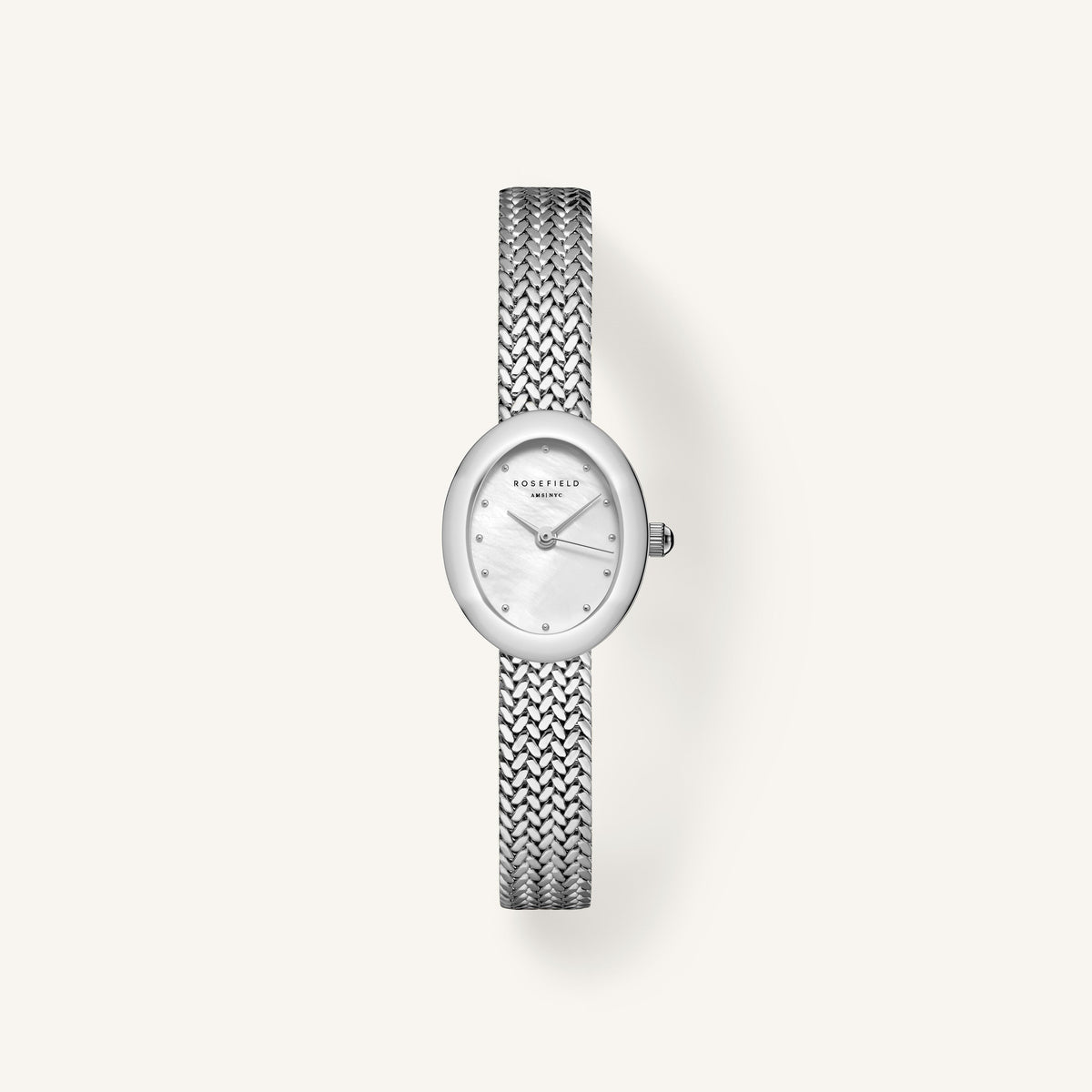 Rosefield Mini Oval White Dial Silver Wove MWSMS-M05