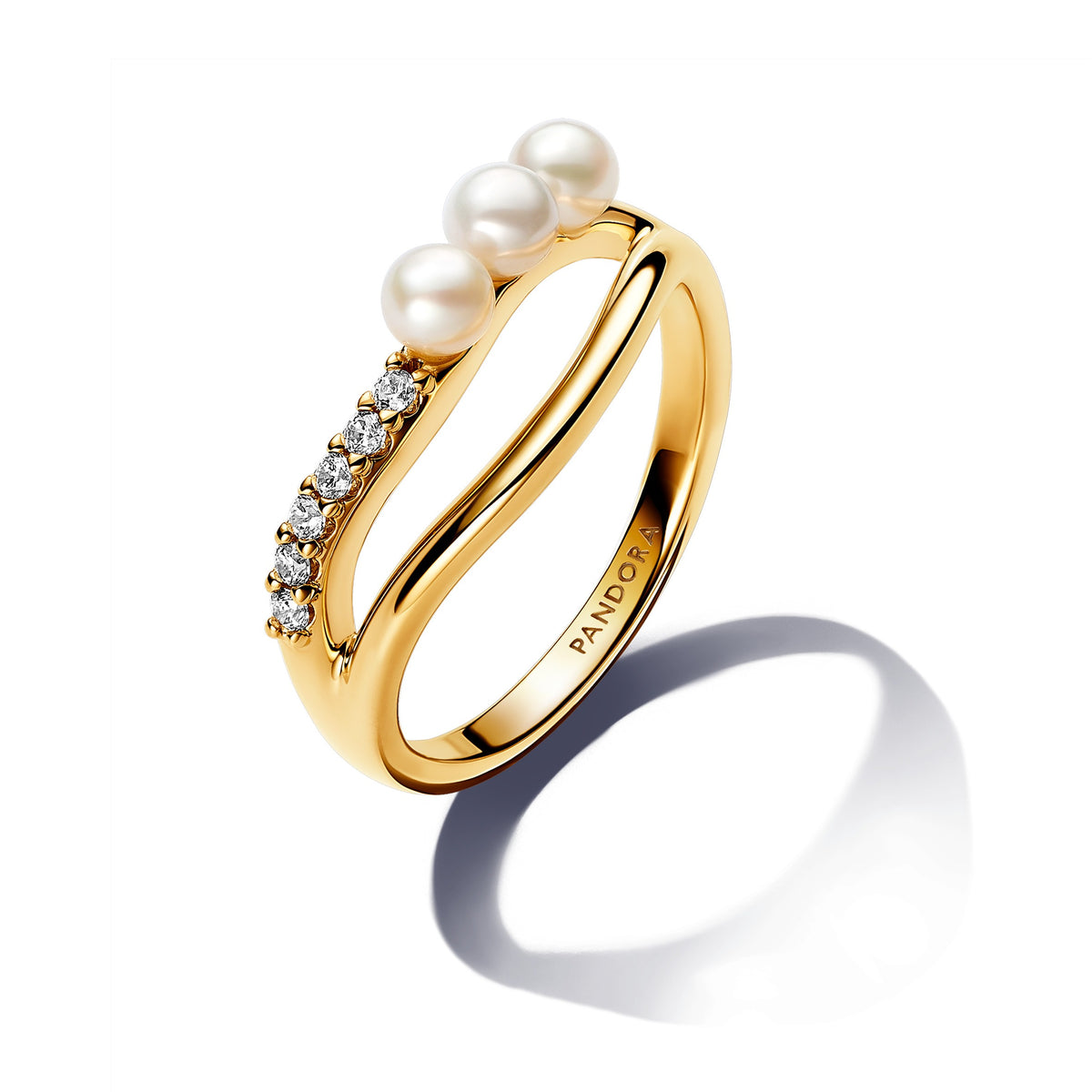Pandora Essence Bague Double Anneau Perle de Culture d'Eau Douce Traitée & de Forme Organique 163258C01