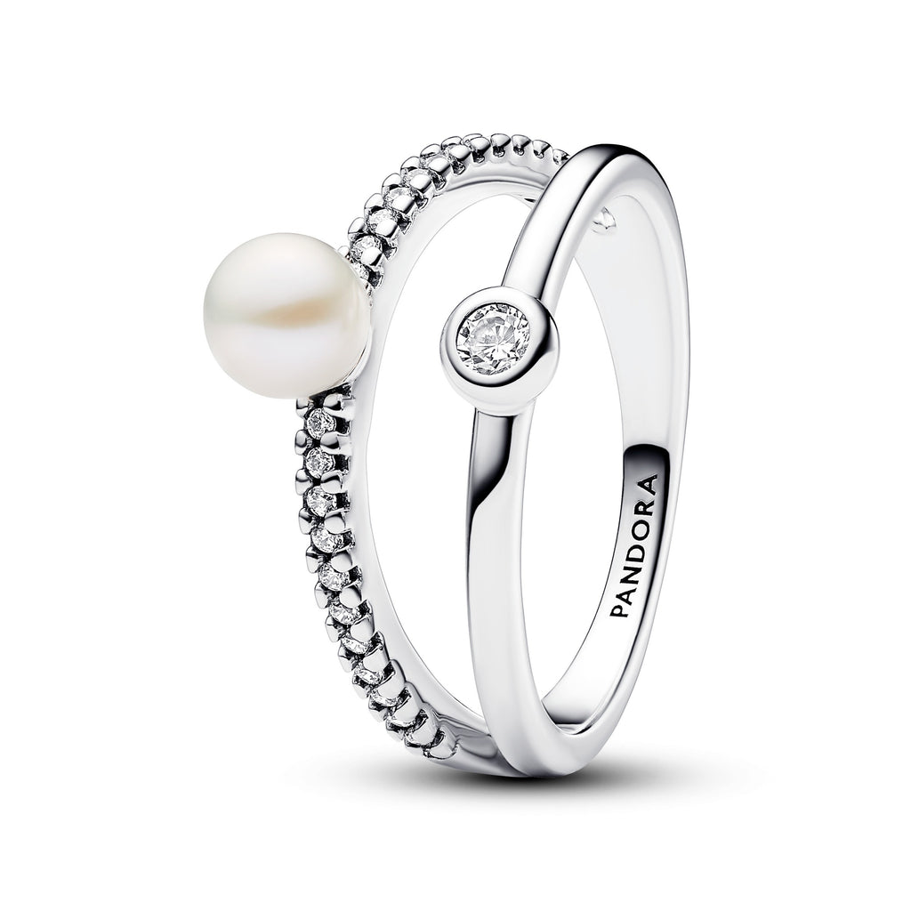 Pandora Timeless Bague Double Perle de Culture d'Eau Douce Traitée & Pavé 193147C01