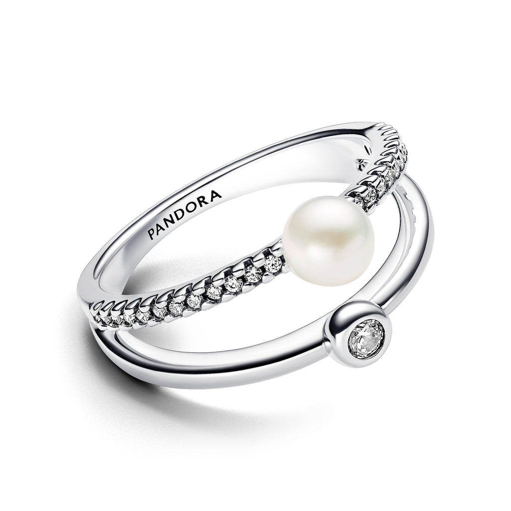 Pandora Timeless Bague Double Perle de Culture d'Eau Douce Traitée & Pavé 193147C01