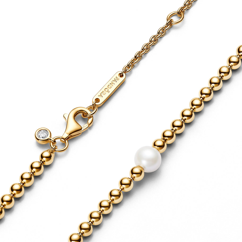Pandora Timeless Collier Perle de Culture d'Eau Douce Traitée & Détails Sertis Grain 363176C01-45