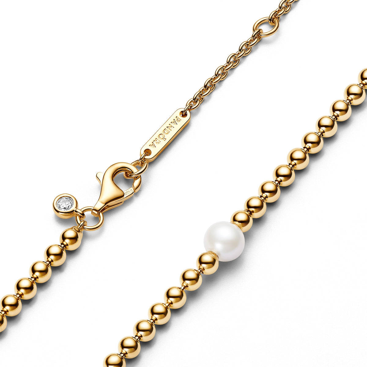 Pandora Timeless Collier Perle de Culture d'Eau Douce Traitée & Détails Sertis Grain 363176C01-45