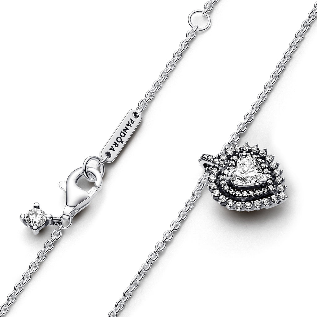 Pandora Timeless Collier Pendant Halo Cœurs Scintillant 393099C01-45