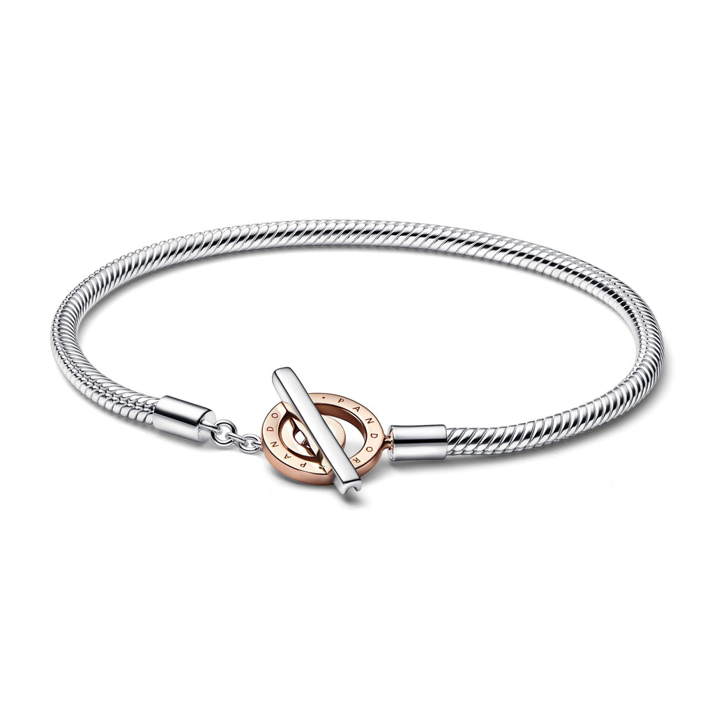 Pandora Moments Bracelet Maille Serpent Fermoir en T Bicolore Pandora Signature 582309C00