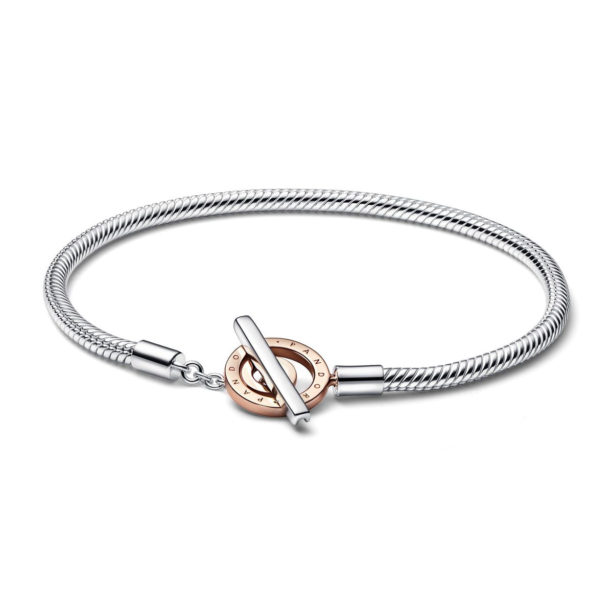Pandora Moments Bracelet Maille Serpent Fermoir en T Bicolore Pandora Signature 582309C00