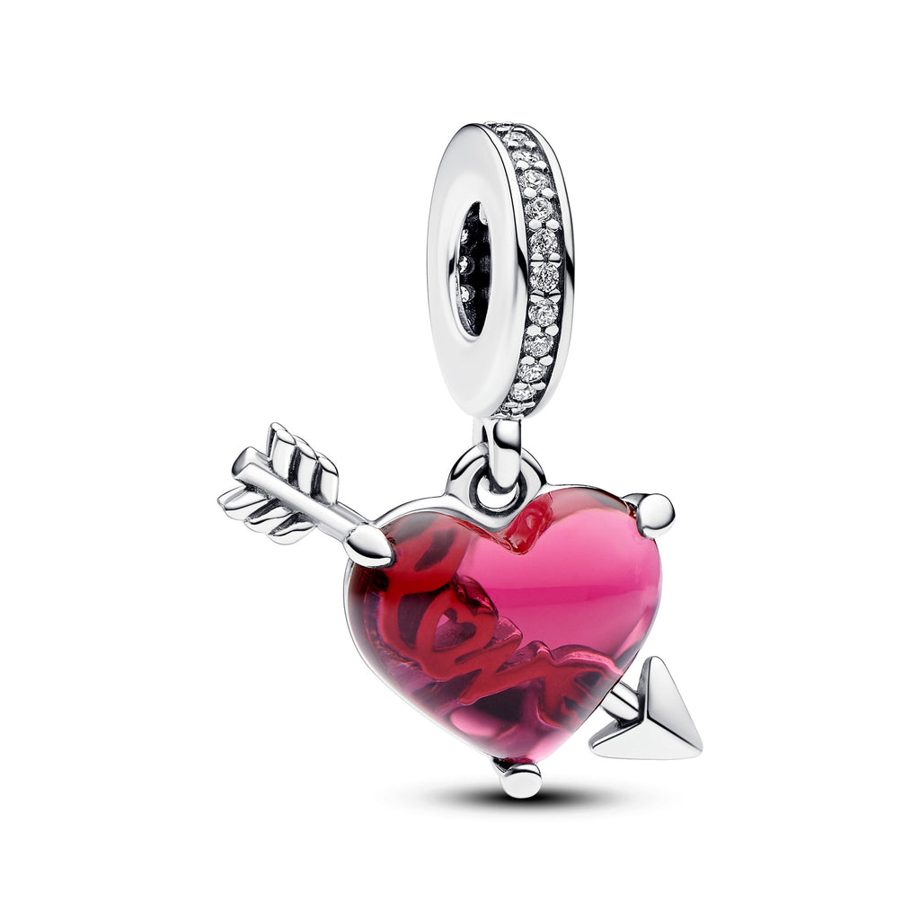 Pandora Moments Charm Pendant Cœur & Flèche Verre de Murano Rouge 793085C01