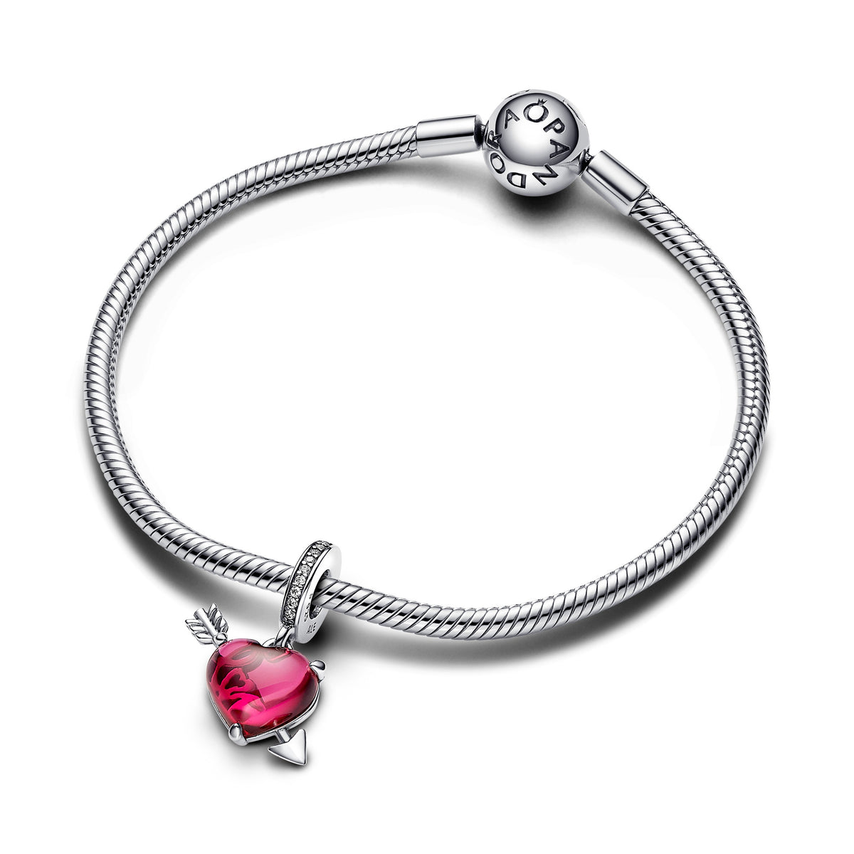 Pandora Moments Charm Pendant Cœur & Flèche Verre de Murano Rouge 793085C01